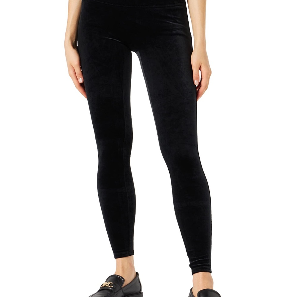 SPANX Black Velvet Leggings with Elastic Waistband and Full-Length Fit